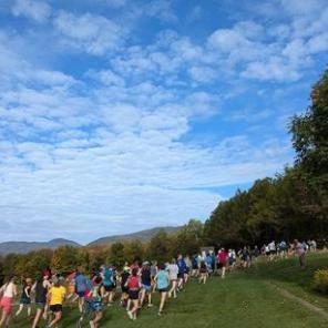 Runners spread across a hillside during the Trapp Cabin Trail Races